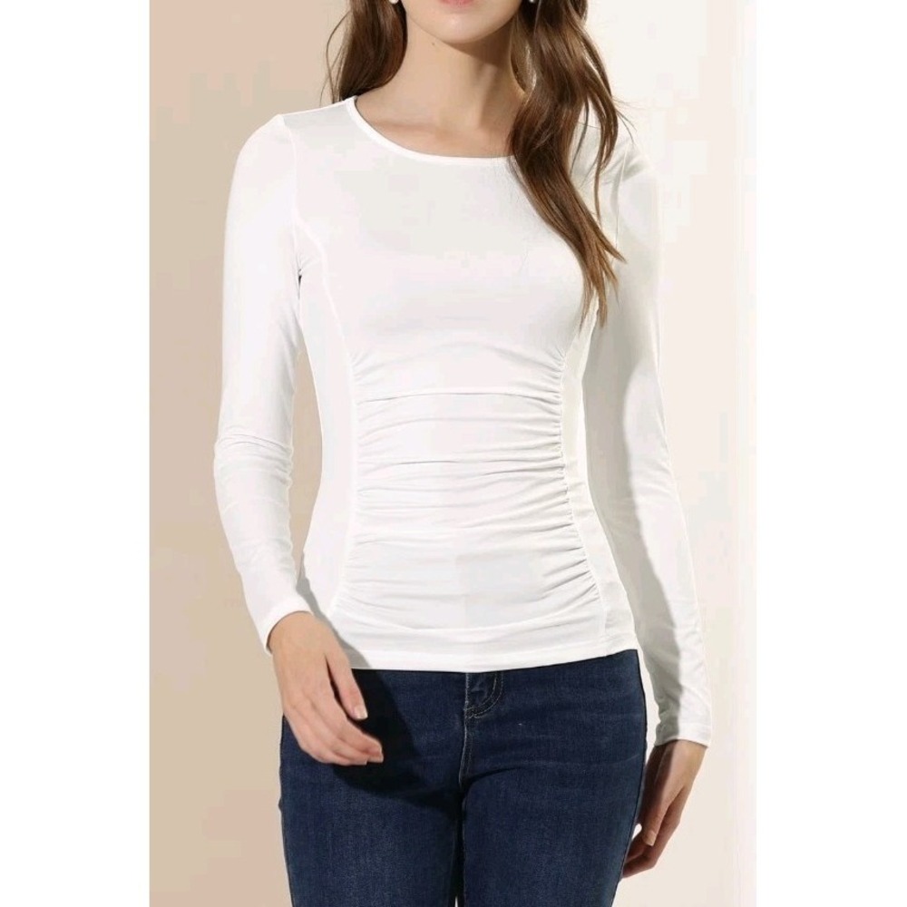 Sundance Women M Shirt Ruched Front Cotton Long Sleeve White Staple Casual Boho